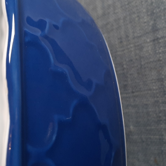 Ruffle Fluted Edge Pottery Pie Plate Baking Blue Embossed Pattern Bake Ba… - Picture 3 of 4